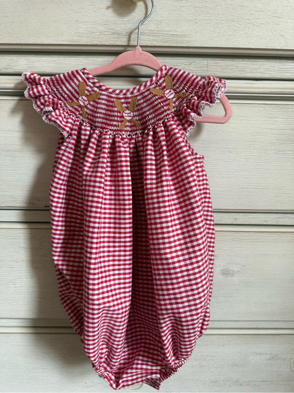 Baseball red smocked bubble